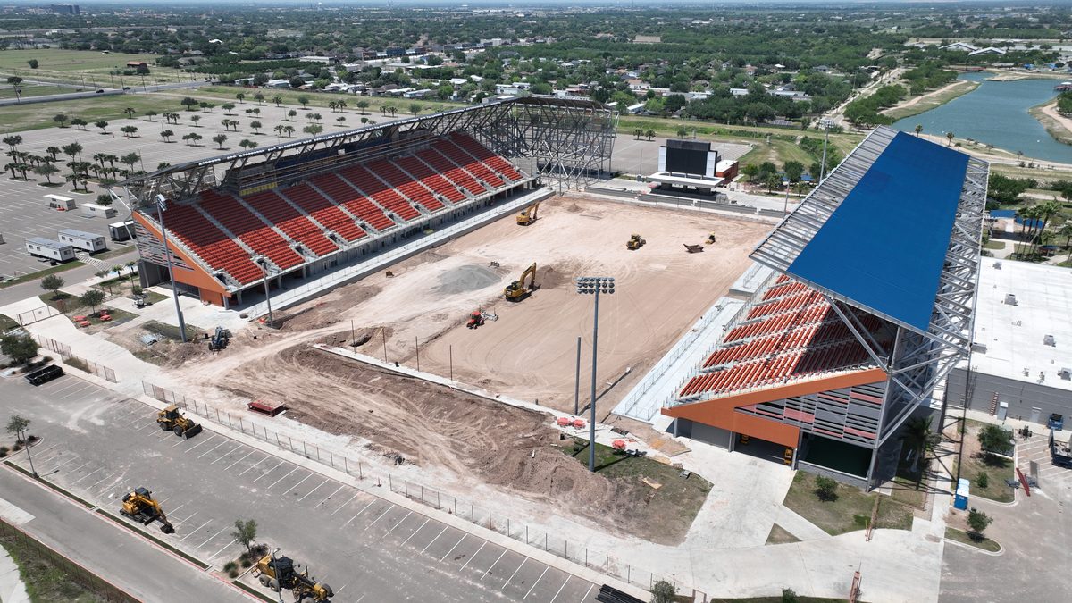 Stadium under construction aerial